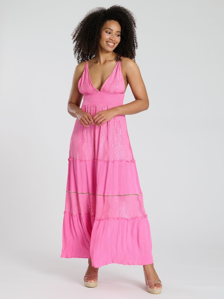 South Beach Pink Sequin Cami Detail Maxi Dress - Image 1 of 4