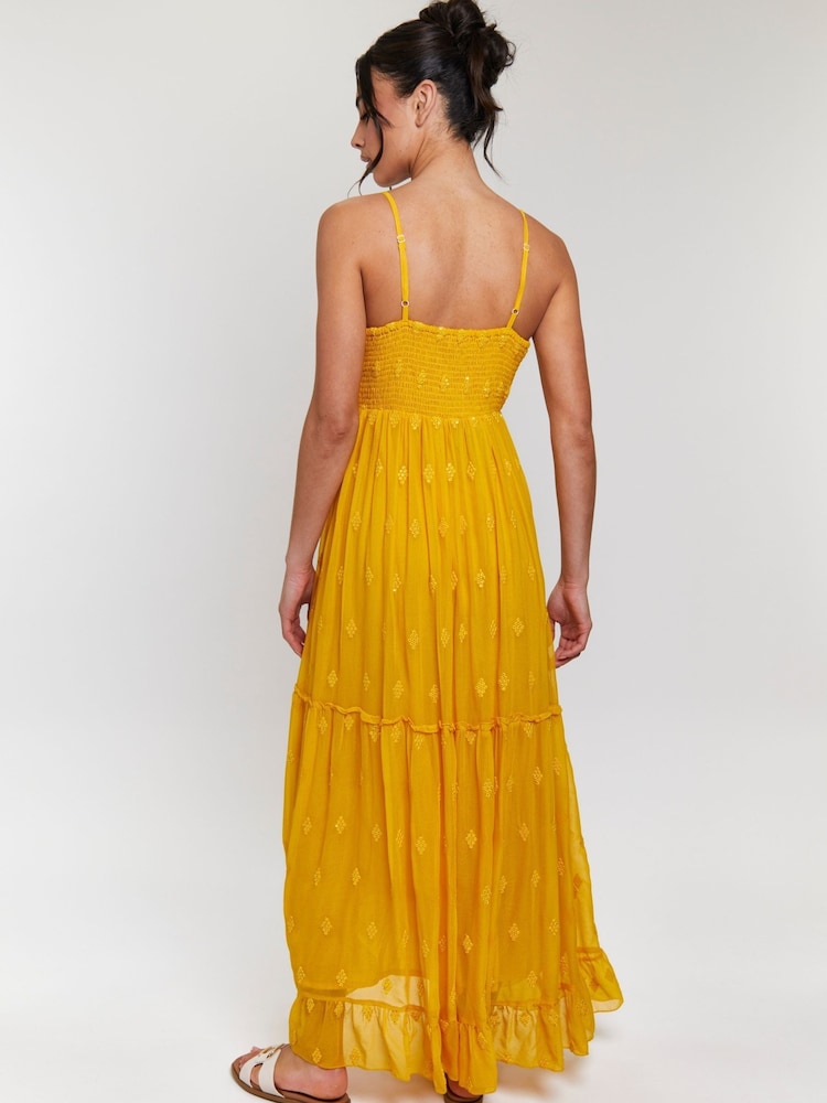 South Beach Yellow Sequin Detail Cami V-Neck Maxi Dress - Image 2 of 6 South Beach Yellow Sequin Detail Cami V-Neck Maxi Dress - Image 2 of 6