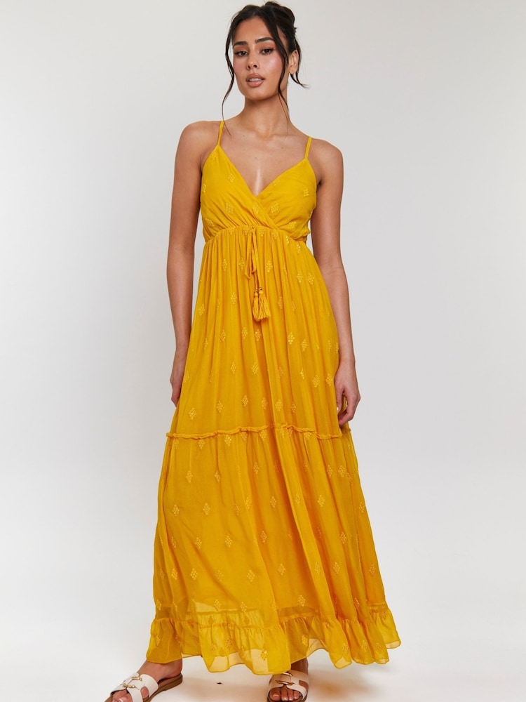 knee length dresses for ladies Glitter A-Line Tulle Beaded Yellow Long Prom Dress PSK529 Custom Size / Yellow main image 1