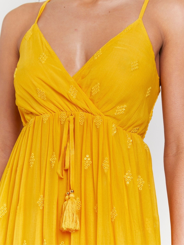 South Beach Yellow Sequin Detail Cami V-Neck Maxi Dress - Image 6 of 6 South Beach Yellow Sequin Detail Cami V-Neck Maxi Dress - Image 6 of 6