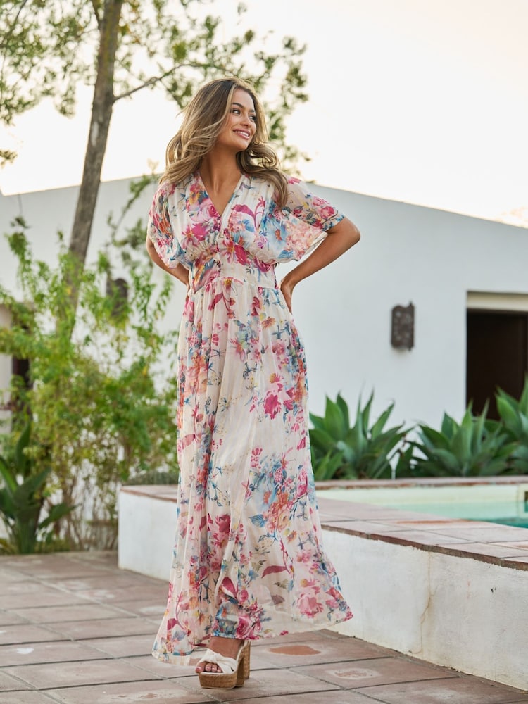 South Beach White Metallic Chiffon Button Detail Midi Dress - Image 1 of 6