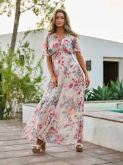 South Beach White Metallic Chiffon Button Detail Midi Dress - Image 2 of 6