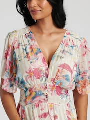 South Beach White Metallic Chiffon Button Detail Midi Dress - Image 6 of 6