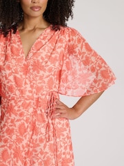South Beach Orange Printed Short Sleeve Wrap Midi Dress - Image 2 of 4