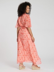 South Beach Orange Printed Short Sleeve Wrap Midi Dress - Image 4 of 4