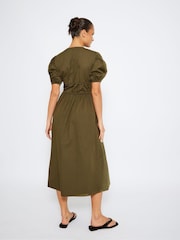 South Beach Green Tie Front Short Sleeve 100% Cotton Midi Dress - Image 2 of 4