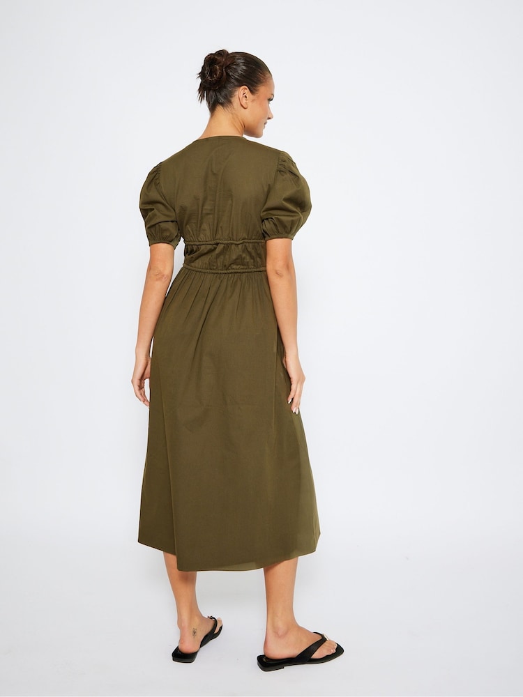 South Beach Green Tie Front Short Sleeve 100% Cotton Midi Dress - Image 2 of 4