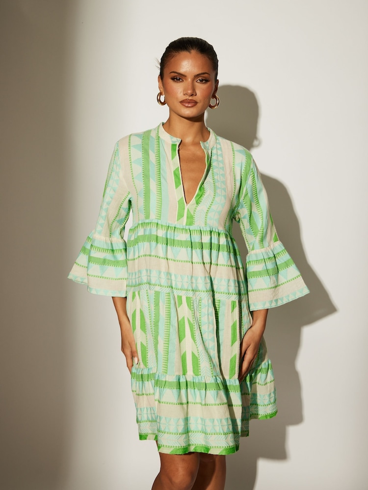 Verde - Rochie mini cu mânecă 3/4 și straturi suprapuse din jacard South Beach - Image 4 of 6