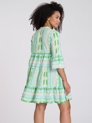 Grün - South Beach Jacquard 3/4 Sleeve Tiered Mini Dress - Bild 5 von 6