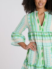 Grün - South Beach Jacquard 3/4 Sleeve Tiered Mini Dress - Bild 6 von 6