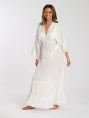 South Beach White Metallic Kimono Sleeve Beach Maxi Dress - Image 1 of 5