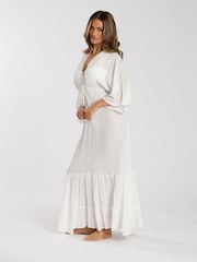 South Beach White Metallic Kimono Sleeve Beach Maxi Dress - Image 3 of 5
