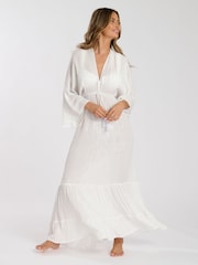 South Beach White Metallic Kimono Sleeve Beach Maxi Dress - Image 4 of 5