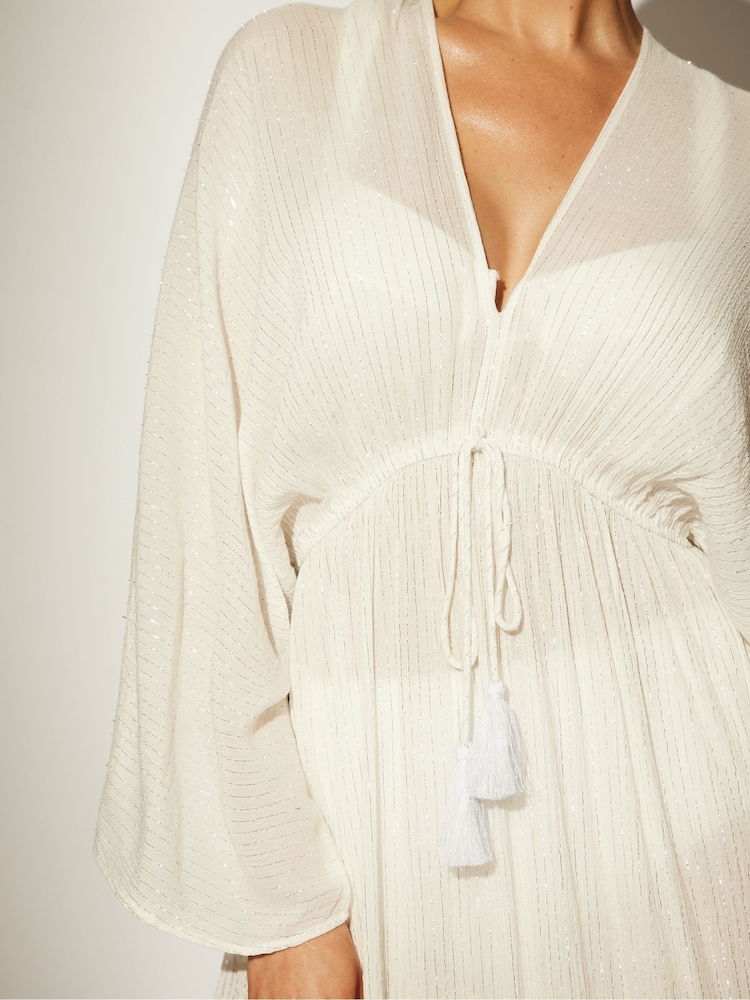 South Beach White Metallic Kimono Sleeve Beach Maxi Dress - Image 4 of 4