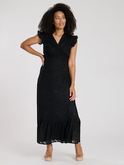 South Beach Black Jacquard Wrap Midi Dress - Image 1 of 4