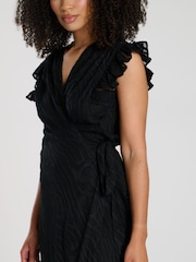 South Beach Black Jacquard Wrap Midi Dress - Image 2 of 4