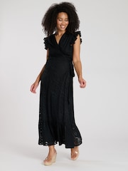 South Beach Black Jacquard Wrap Midi Dress - Image 3 of 4