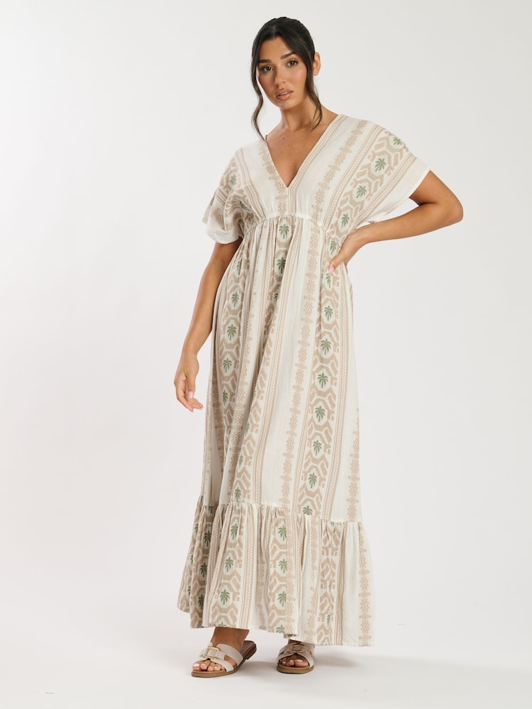 South Beach Cream Jacquard V-Neck Maxi Dress - Image 1 of 6