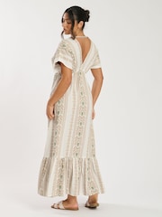 South Beach Cream Jacquard V-Neck Maxi Dress - Image 2 of 6