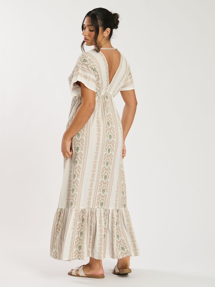 South Beach Cream Jacquard V-Neck Maxi Dress - Image 2 of 6