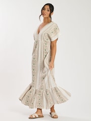 South Beach Cream Jacquard V-Neck Maxi Dress - Image 4 of 6