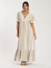 South Beach Cream Jacquard V-Neck Maxi Dress - Image 5 of 6
