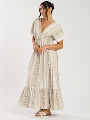 South Beach Cream Jacquard V-Neck Maxi Dress - Image 6 of 6