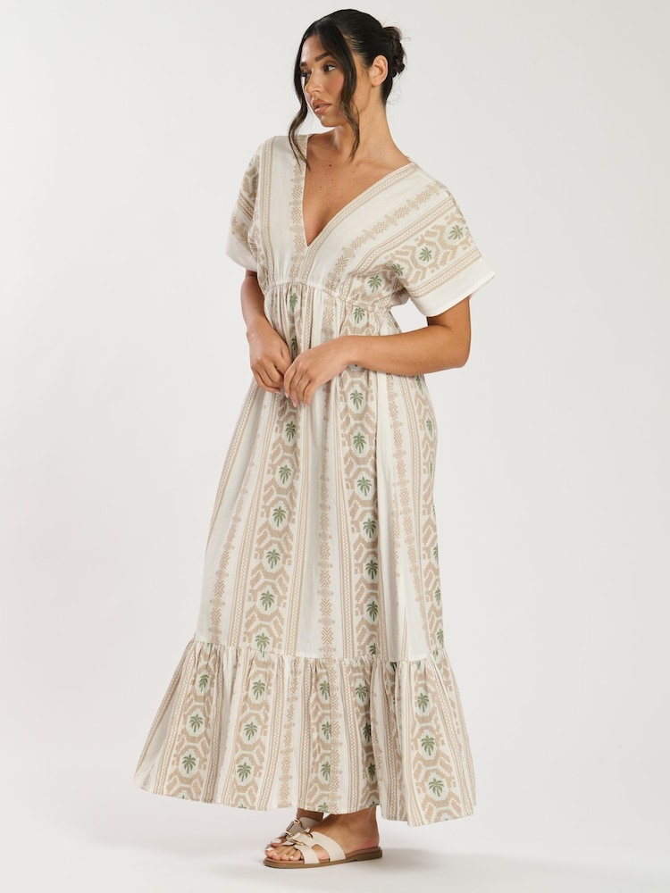South Beach Cream Jacquard V-Neck Maxi Dress - Image 6 of 6