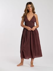 South Beach Brown Halter Neck 100% Cotton Maxi Dress - Image 1 of 5