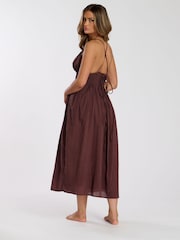 South Beach Brown Halter Neck 100% Cotton Maxi Dress - Image 2 of 5