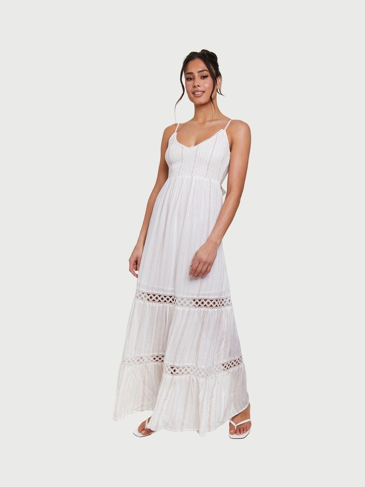South Beach White Metallic Tie Back Cami Maxi Dress - Image 1 of 5