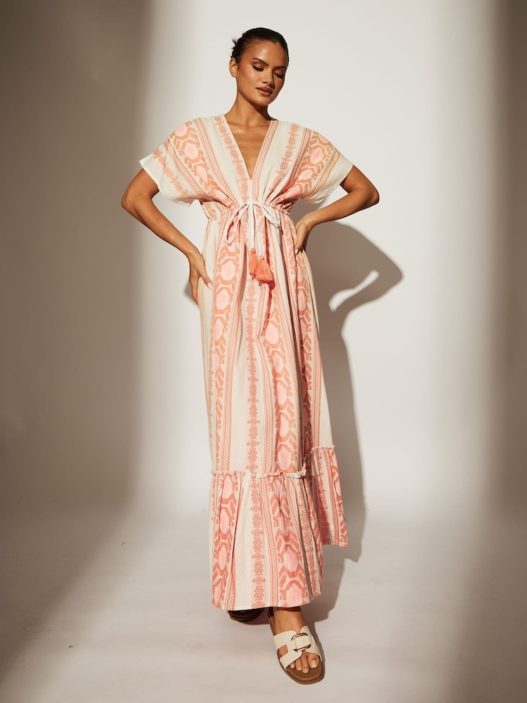South Beach Pink Jacquard V-Neck Maxi Dress - Image 1 of 5 South Beach Pink Jacquard V-Neck Maxi Dress - Image 1 of 5