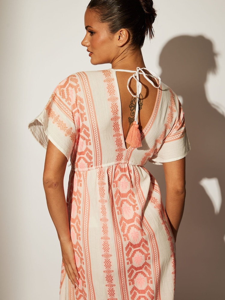 South Beach Pink Jacquard V-Neck Maxi Dress - Image 2 of 5 South Beach Pink Jacquard V-Neck Maxi Dress - Image 2 of 5