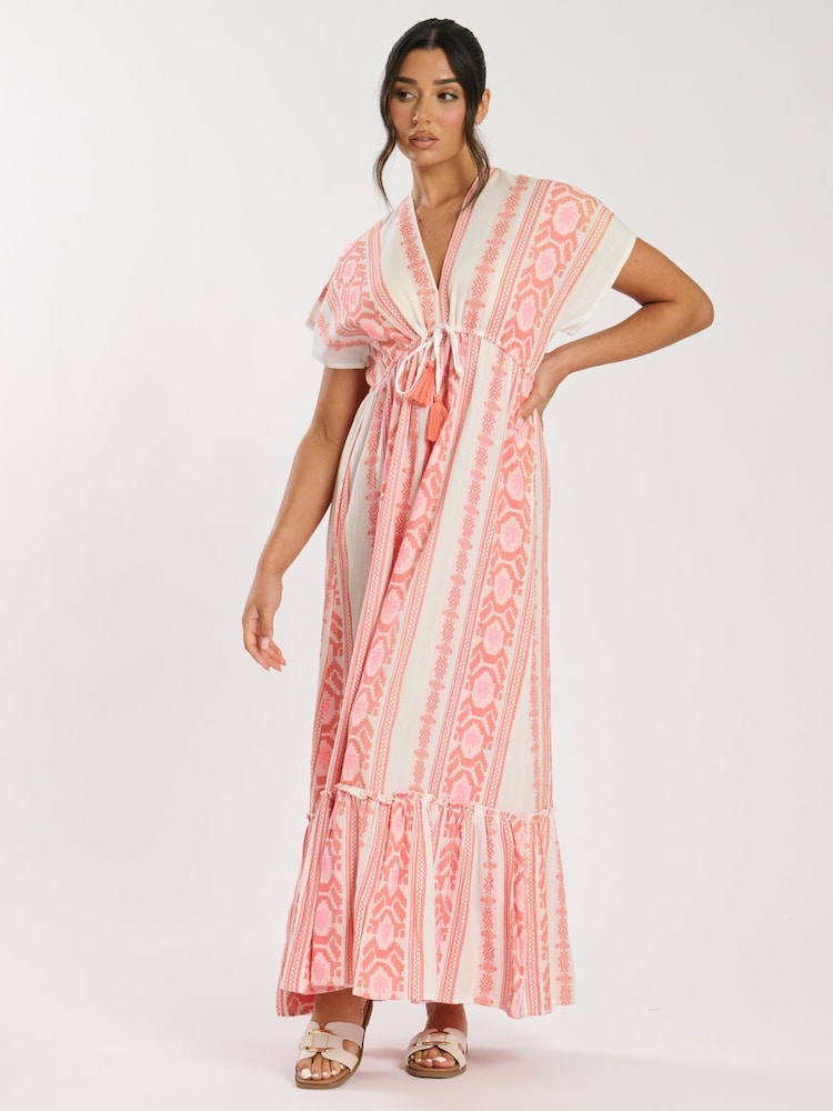 South Beach Pink Jacquard V-Neck Maxi Dress - Image 4 of 6