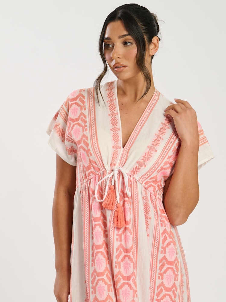 South Beach Pink Jacquard V-Neck Maxi Dress - Image 5 of 6