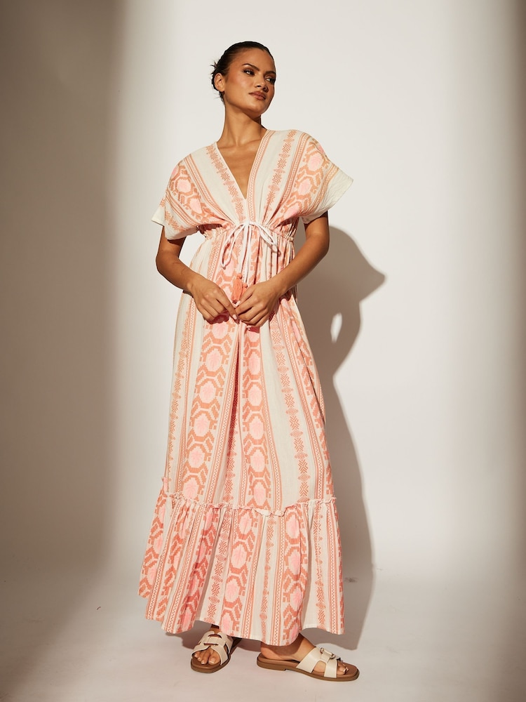 South Beach Pink Jacquard V-Neck Maxi Dress - Image 5 of 5 South Beach Pink Jacquard V-Neck Maxi Dress - Image 5 of 5