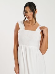 South Beach White Palm Broderie Tie Back 100% Cotton Maxi Dress - Image 4 of 5