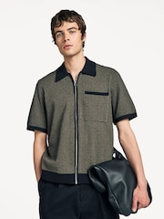 Rag & Bone Black Zuma Jacquard Short Sleeve Zip Through Shirt - Image 1 of 5