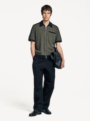 Rag & Bone Black Zuma Jacquard Short Sleeve Zip Through Shirt - Image 2 of 5