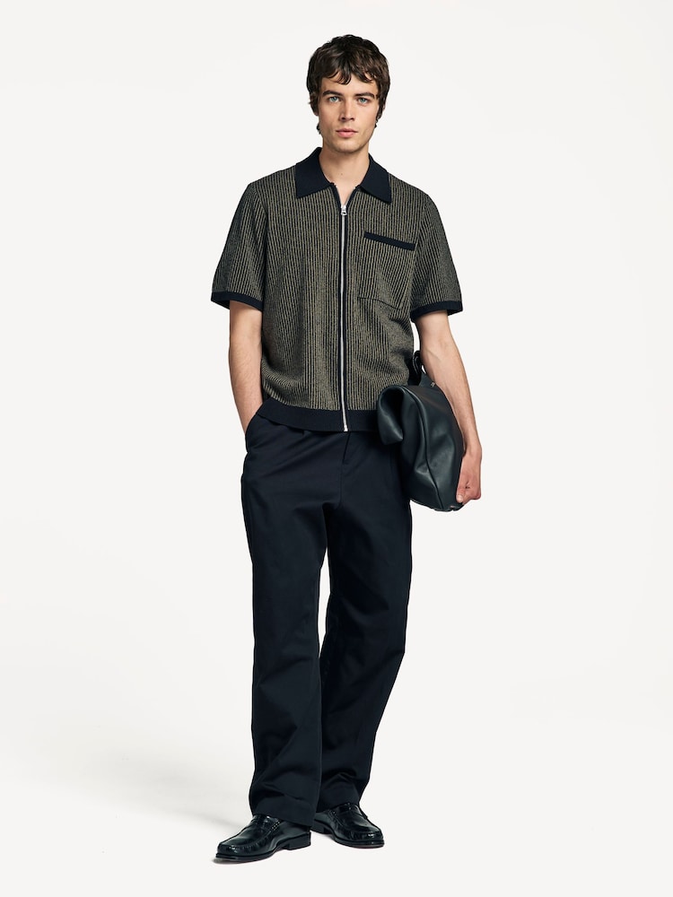 Rag & Bone Black Zuma Jacquard Short Sleeve Zip Through Shirt - Image 2 of 5 Rag & Bone Black Zuma Jacquard Short Sleeve Zip Through Shirt - Image 2 of 5