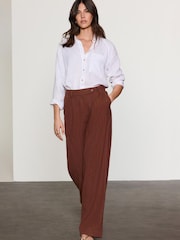 Brown/Cream Black Stay Smart Wide Leg Linen Rich Trousers 2 Pack - Image 1 of 5