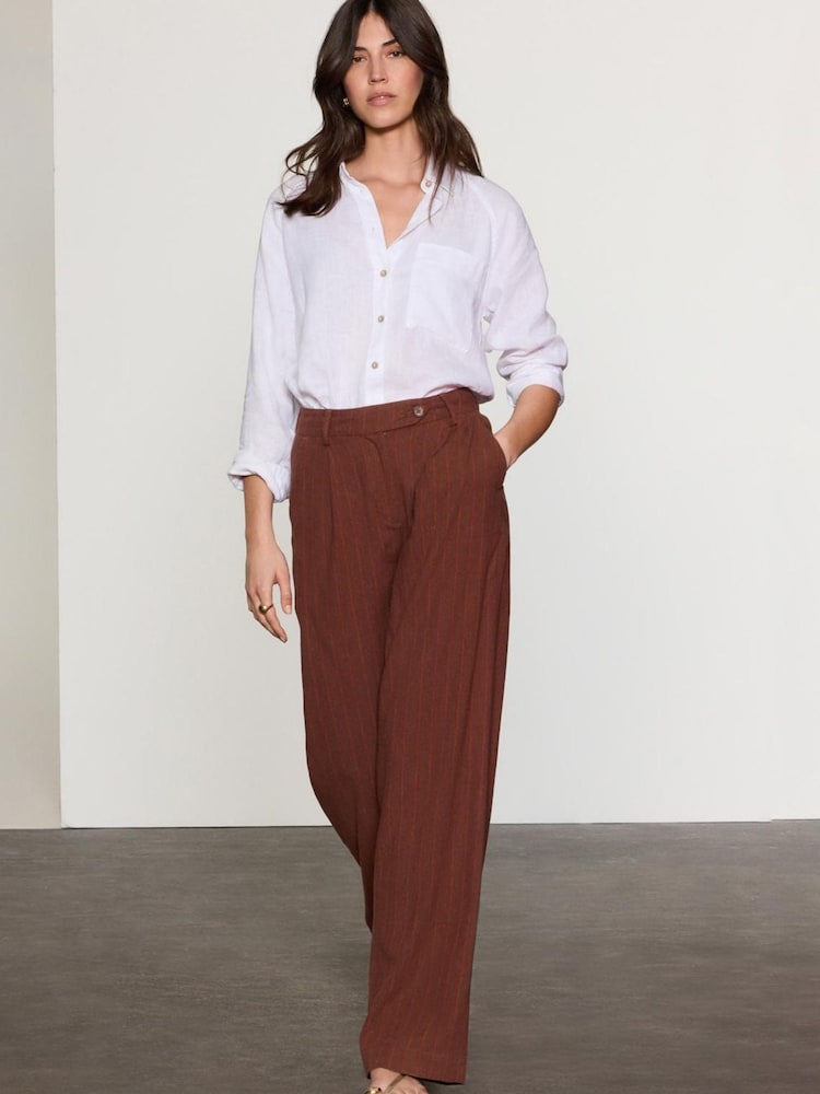 Brown/Cream Black Stay Smart Wide Leg Linen Rich Trousers 2 Pack - Image 1 of 5
