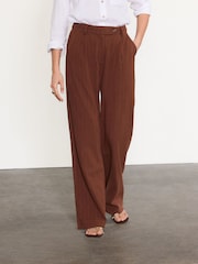 Brown/Cream Black Stay Smart Wide Leg Linen Rich Trousers 2 Pack - Image 4 of 5