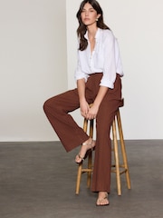 Brown/Cream Black Stay Smart Wide Leg Linen Rich Trousers 2 Pack - Image 5 of 5