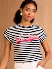 Love & Roses Navy and White Stripe Vacation Crew Neck Jersey T-Shirt - Image 1 of 4