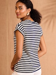 Love & Roses Navy and White Stripe Vacation Crew Neck Jersey T-Shirt - Image 2 of 4