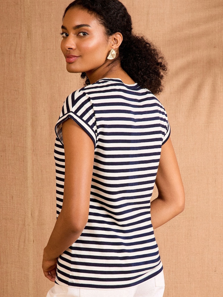 Love & Roses Navy and White Stripe Vacation Crew Neck Jersey T-Shirt - Image 2 of 4 Love & Roses Navy and White Stripe Vacation Crew Neck Jersey T-Shirt - Image 2 of 4