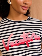 Love & Roses Navy and White Stripe Vacation Crew Neck Jersey T-Shirt - Image 3 of 4