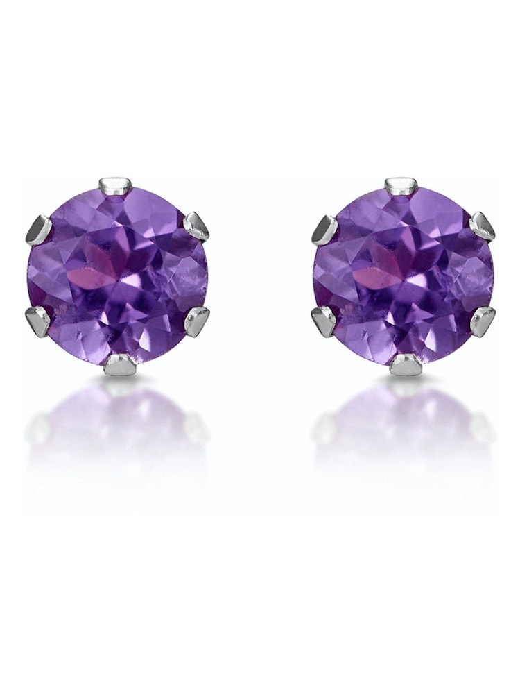 The Diamond Store 9K White Gold 4mm Amethyst Stud Earrings - Image 1 of 4