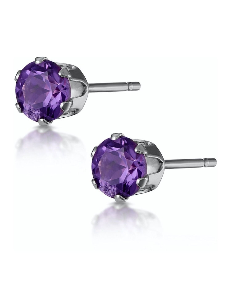 The Diamond Store 9K White Gold 4mm Amethyst Stud Earrings - Image 2 of 4